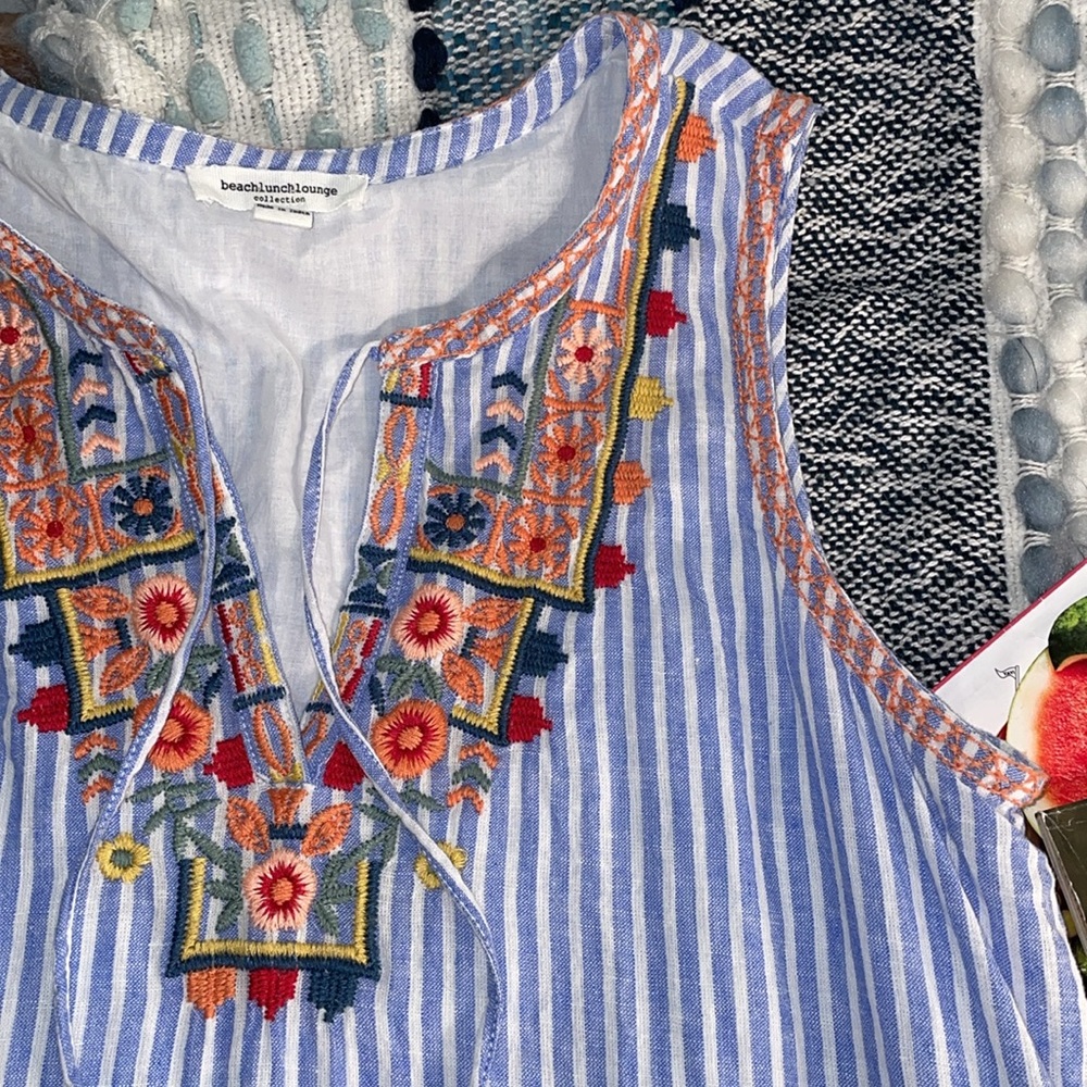 Beach lunch lounge embroidered cotton and linen-blend mini dress - Medium - Picture 3 of 8